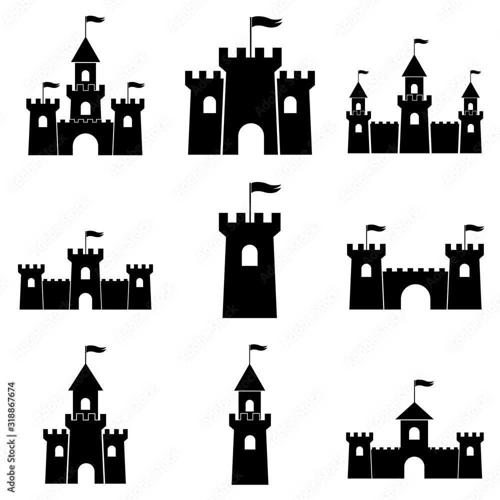Castle Palace set icon, logo isolated on white background