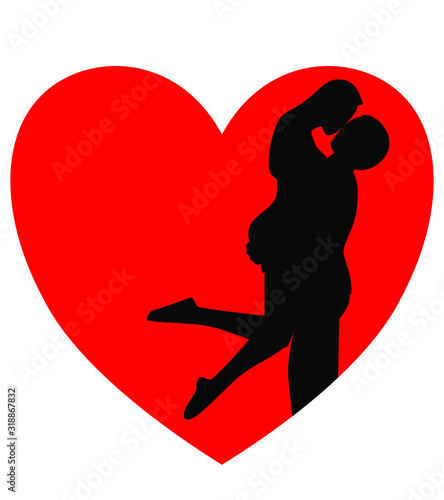 Love theme with happy couple encircling their lovers with arms. Vector illustration