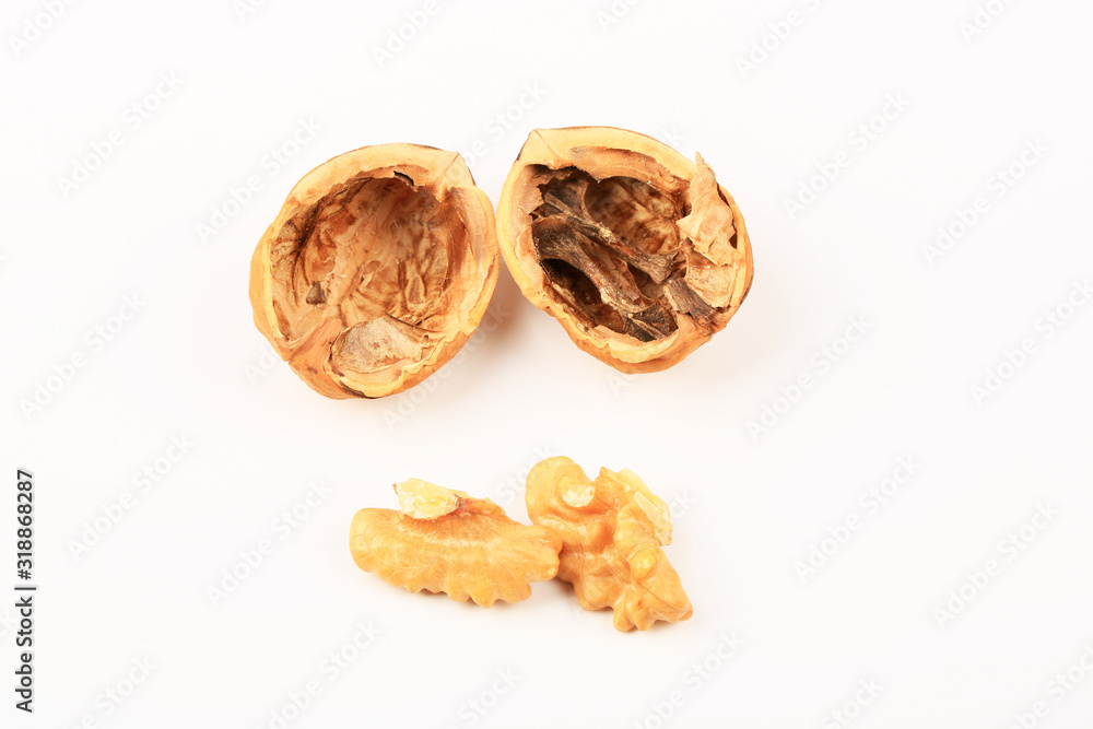 Walnuts. Close-up. Top view. Walnuts. Close-up. Top view.