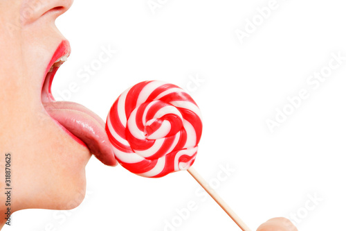 Canvastavla Woman Licking a Lollipop, Close Up