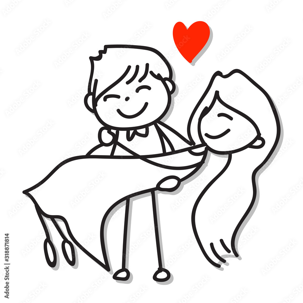 hand drawing cartoon character couple in love wedding party for valentine day celebration