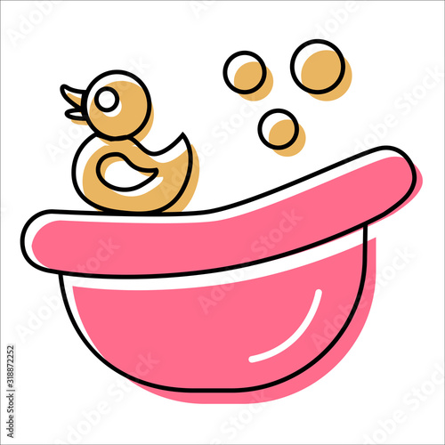 baby bath with a duck isolated illustration icon