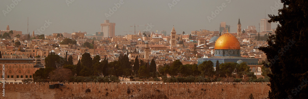 view to Jerusalem old city from the Mount of Olives, Israel.
