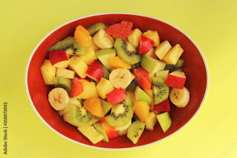 multi colored fruit salad, top view