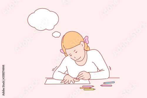 Creative, art, learning, hands, childhood, thought bubble concept