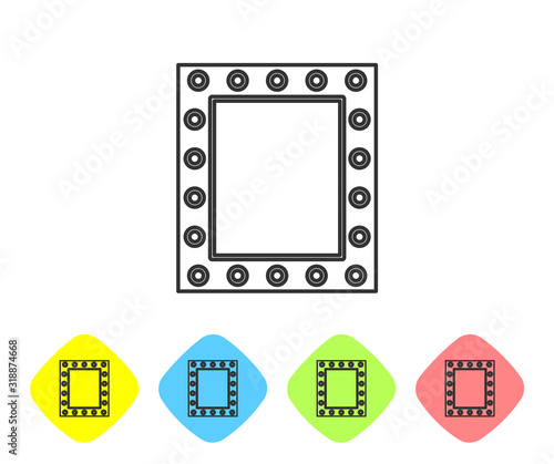 Grey line Makeup mirror with lights icon isolated on white background. Set icons in color rhombus buttons. Vector Illustration