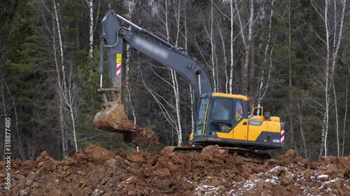 Excavator doing Land Clearing in Urban Forest 