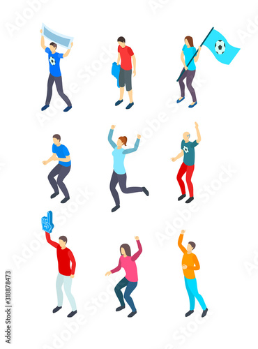 People Fans Football 3d Icon Set Isometric View. Vector