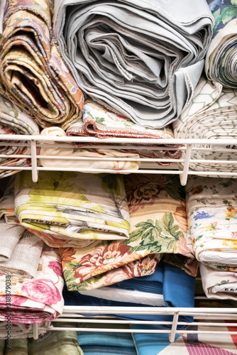 Rolls of fabric material in...