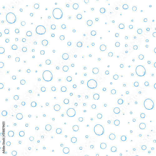 Vector Seamless Pattern, Hand Drawn Blue Bubbles, Underwater Doodle Illustration.