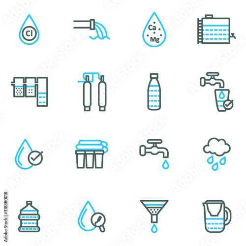 Water Treatment Sign Thin Line Icon Set. Vector
