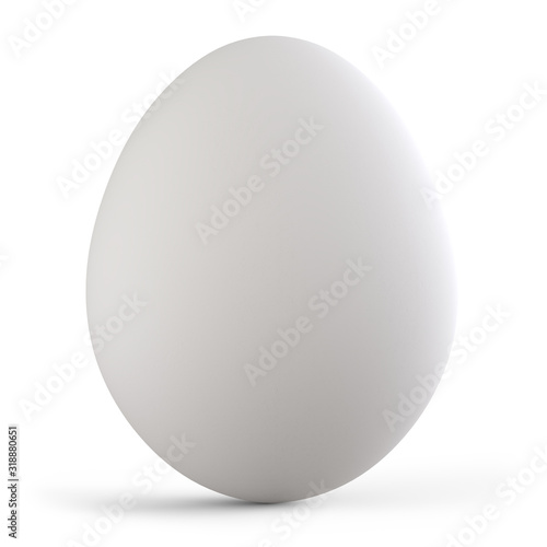 White Colorless Egg Isolated on White Background. Realistic 3D Render.