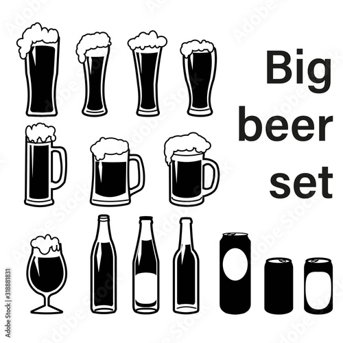 Set of beer mugs, bottles and glasses