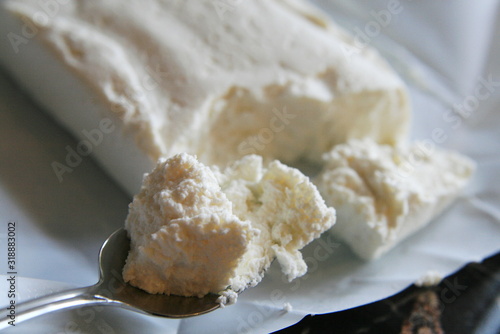 spoon with cottage cheese, healthy food