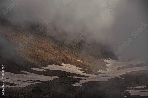 View at foothills with ice at the bottom