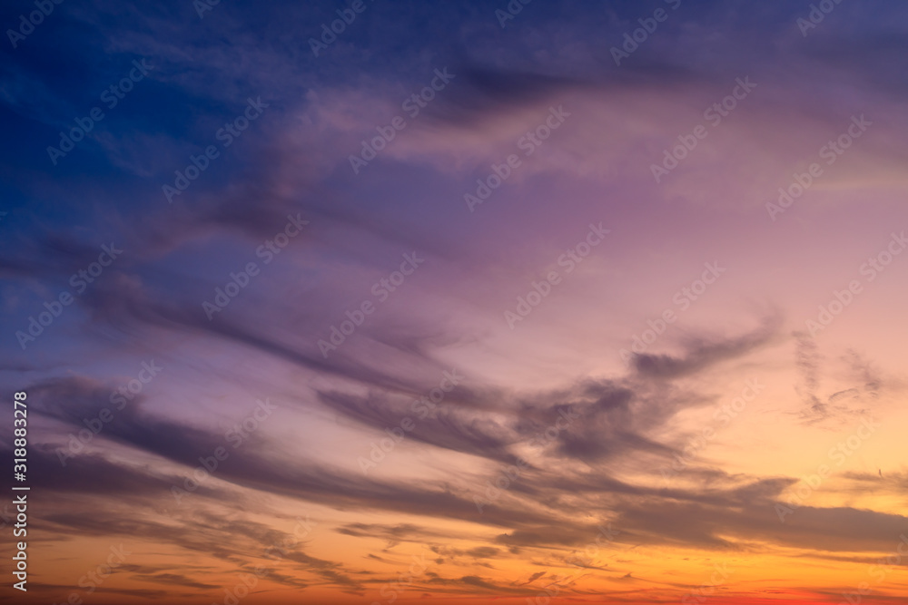 Fototapeta premium Beautiful sky and colorful clouds at dusk