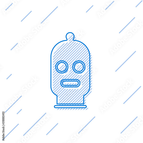 Blue line Balaclava icon isolated on white background. A piece of clothing for winter sports or a mask for a criminal or a thief. Vector Illustration