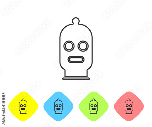 Grey line Balaclava icon isolated on white background. A piece of clothing for winter sports or a mask for a criminal or a thief. Set icons in color rhombus buttons. Vector Illustration