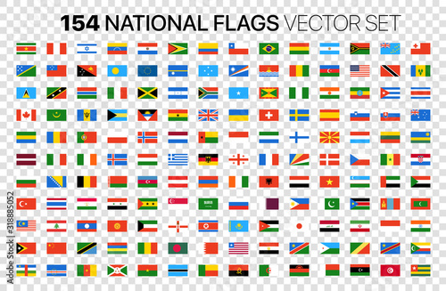 154 national flags vector set isolated on transparent background