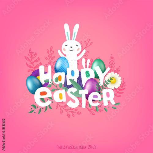 Wallpaper Mural Happy Easter vector cover. Greeting card with comic style inscription Torontodigital.ca