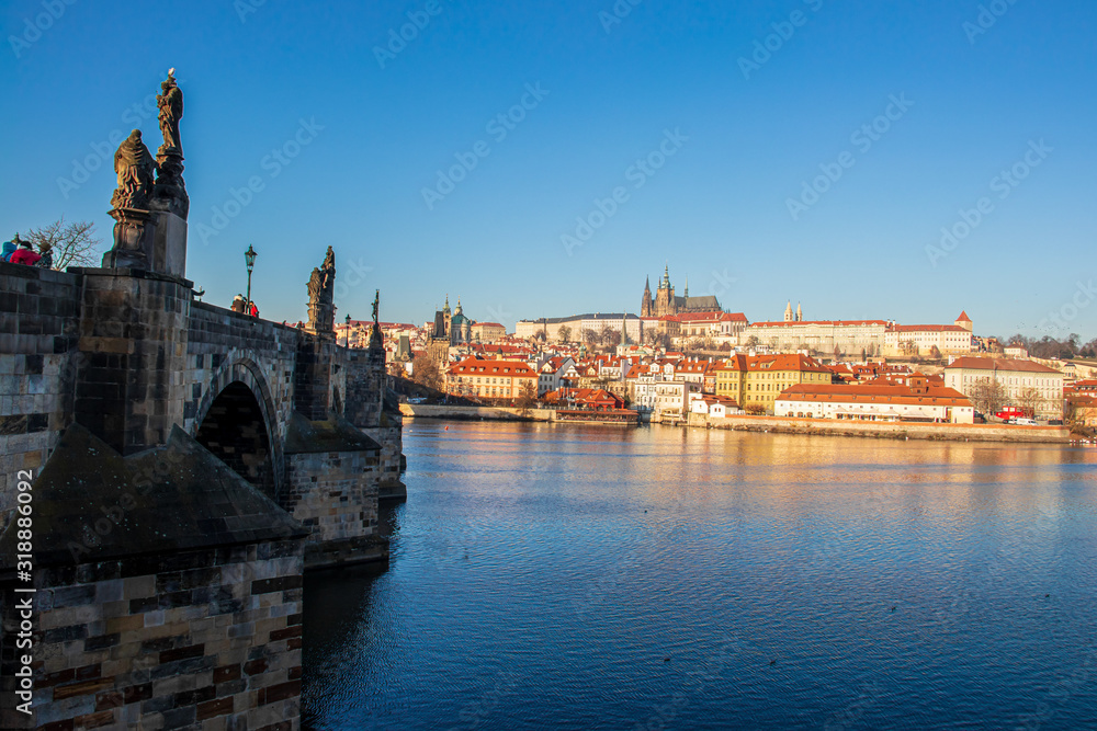 Bridge, river Vltava and Prague castle