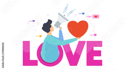 Man in a megaphone screams for love