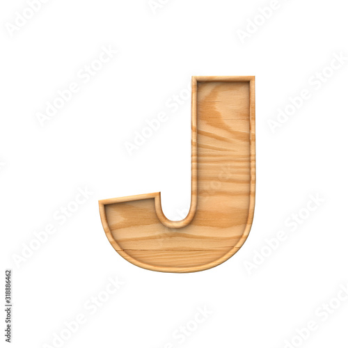 Wooden capital letter J. 3D Rendering