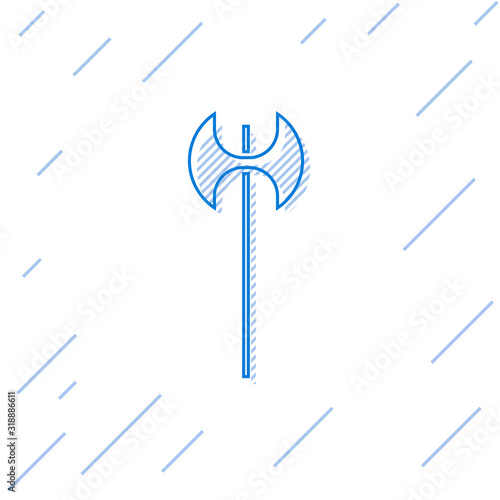 Blue line Medieval axe icon isolated on white background. Battle axe, executioner axe. Medieval weapon. Vector Illustration