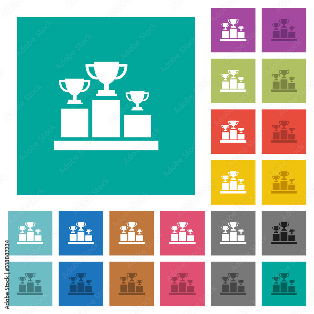 Winner podium with trophy cups square flat multi colored icons Winner podium with trophy cups square flat multi colored icons