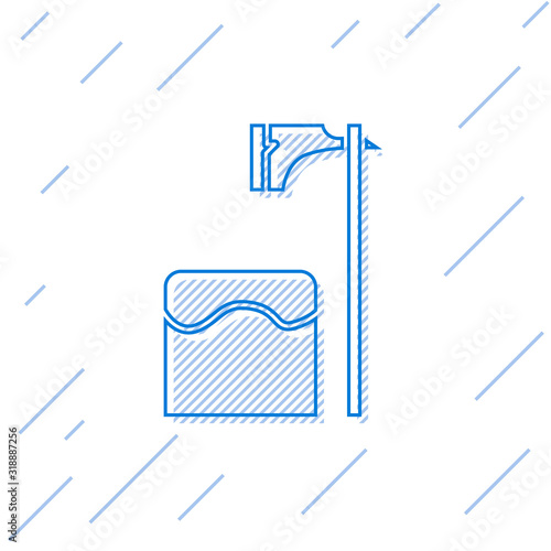 Blue line Executioner axe in tree block icon isolated on white background. Hangman, torturer, executor, tormentor, butcher, headsman. Vector Illustration