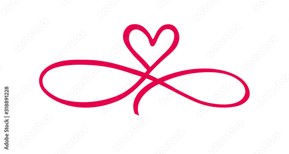Love heart in the sign of infinity. Sign on postcard to Valentines day, wedding print. Vector calligraphy and lettering illustration isolated on a white background Love heart in the sign of infinity. Sign on postcard to Valentines day, wedding print. Vector calligraphy and lettering illustration isolated on a white background