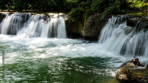 Green waterfall  Chet Sao Noi waterfall  in Thailand.