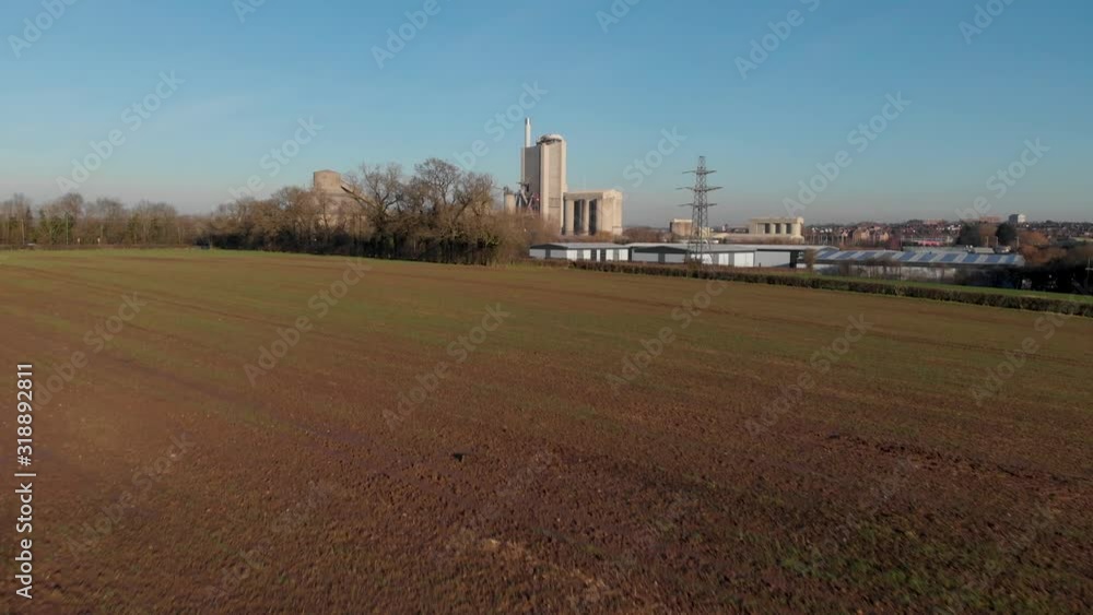 Rugby Cement Works Low Aerial View Sunny Winter Day Rugby Cement Works Low Aerial View Sunny Winter Day