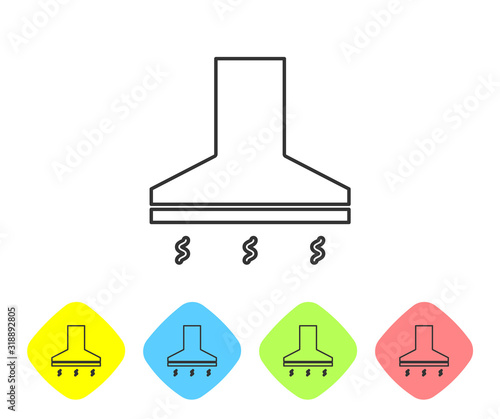 Grey line Kitchen extractor fan icon isolated on white background. Cooker hood. Kitchen exhaust. Household appliance. Set icons in color rhombus buttons. Vector Illustration
