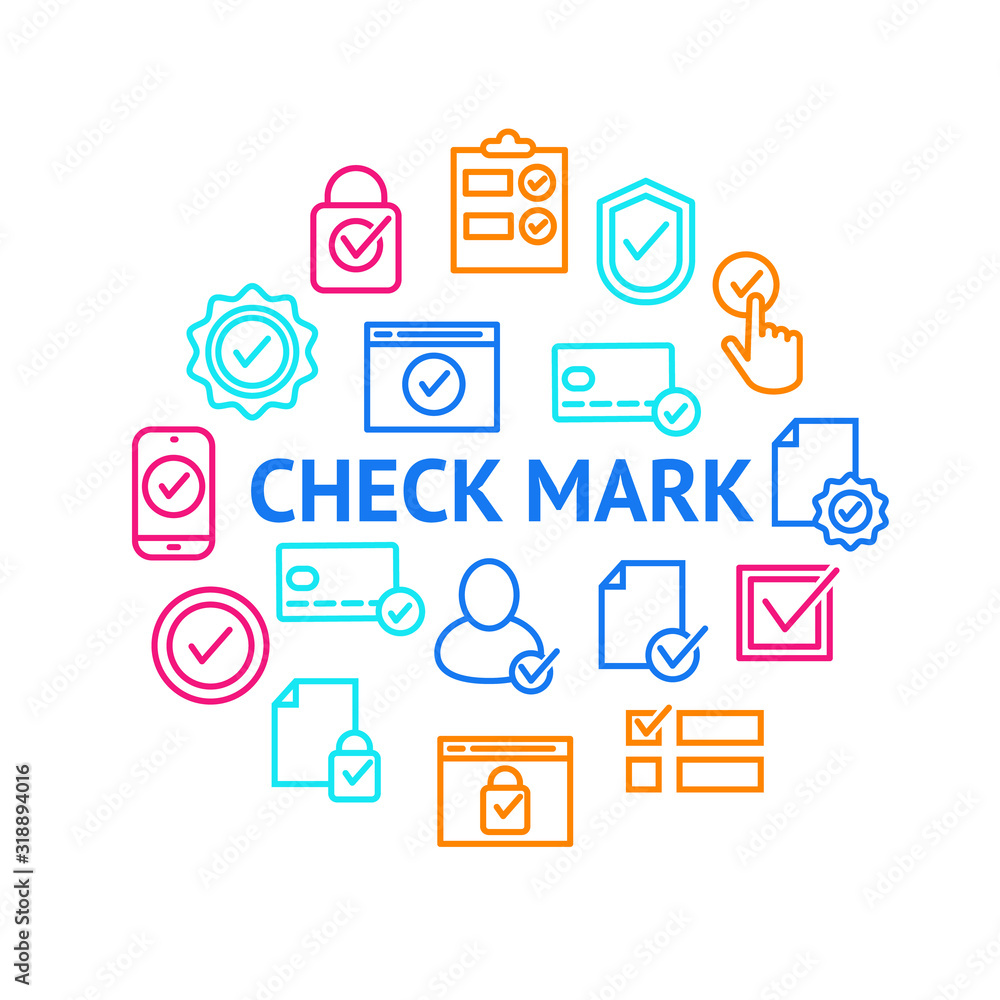 Check Mark Signs Thin Line Round Design Template Ad. Vector