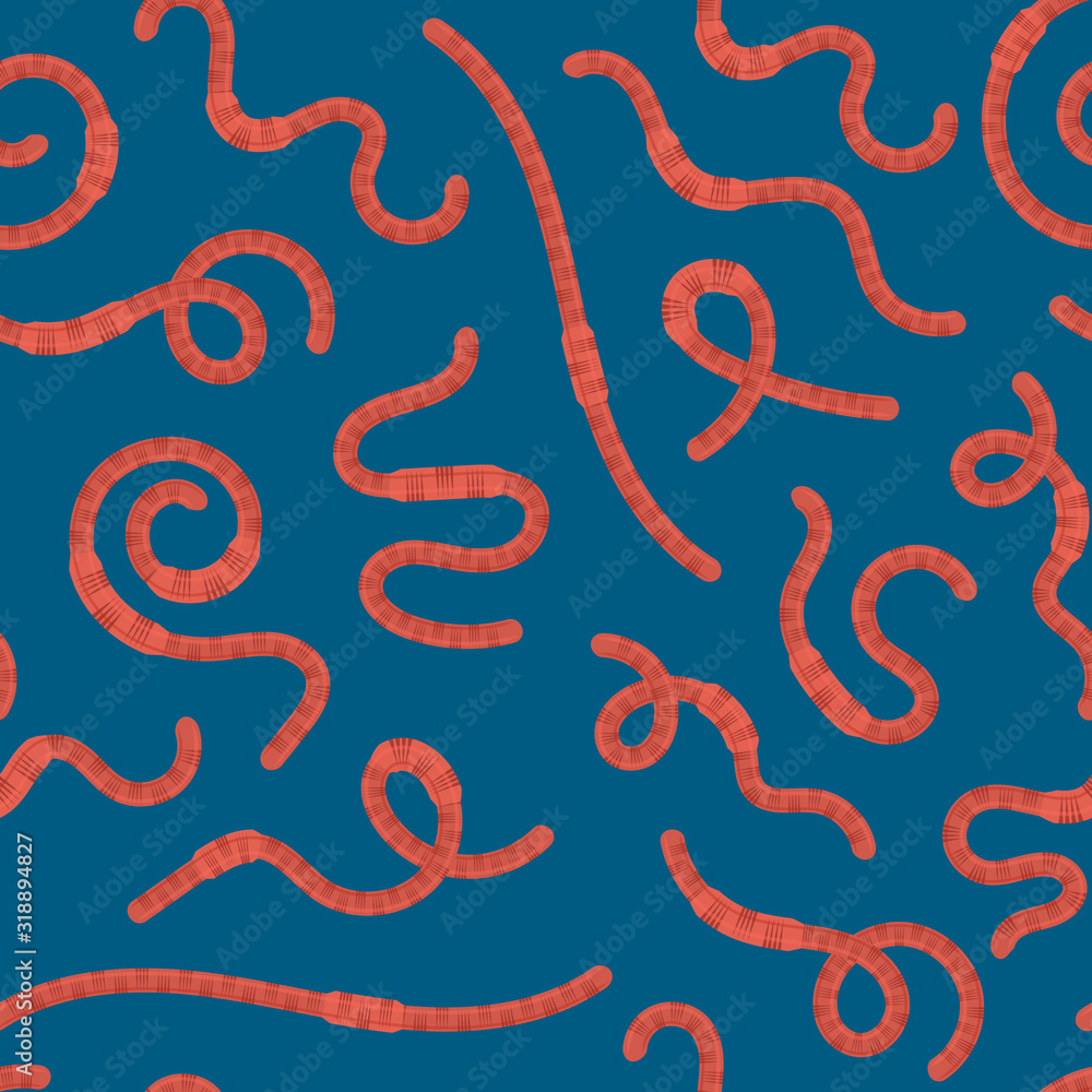 Cartoon Earth Red Worms Seamless Pattern Background. Vector Cartoon Earth Red Worms Seamless Pattern Background. Vector
