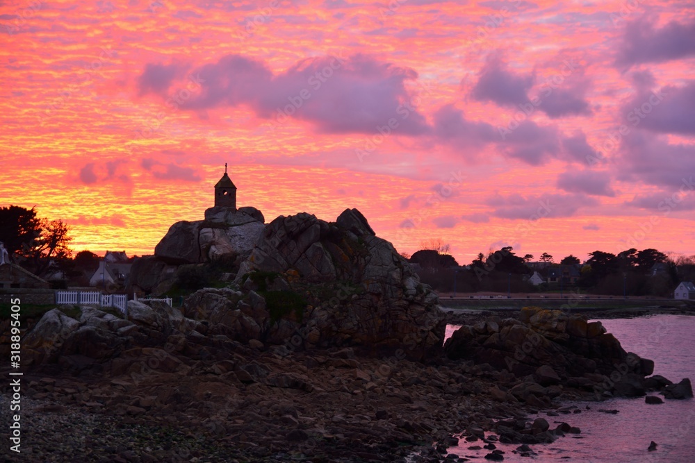 beautiful sunset at Port-Blanc Penvenan in Brittany. France