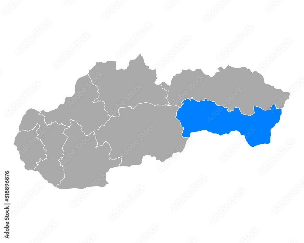 Karte von Kosicky kraj in Slowakei