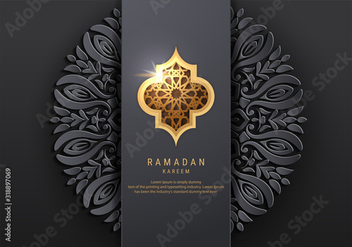 Ramadan Kareem greeting card design. Golden hanging Ramadan lanterns.  Islamic celebration. arabian background