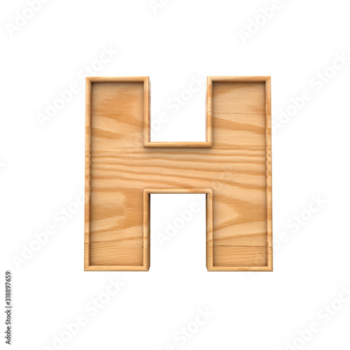 Wooden capital letter H. 3D Rendering
