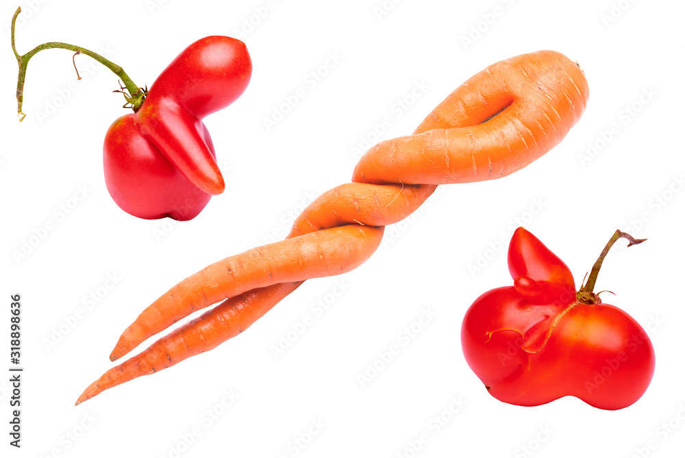 Unusual shaped vegetables isolated on a white background. Unusual shaped vegetables isolated on a white background.