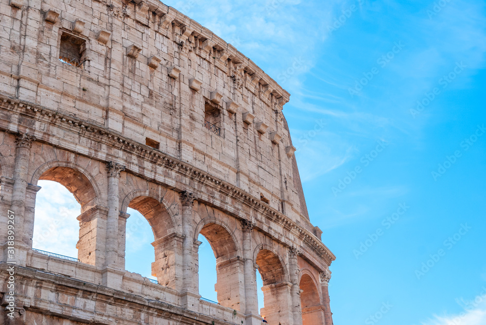 Obraz premium Ancient Roman Colosseum is one of the main tourist attractions in Europe.