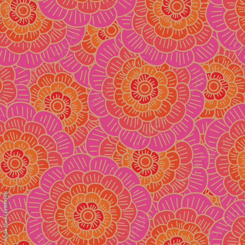 Vector Overlapping Flowers in Pink and Orange. Background for textiles  cards  manufacturing  wallpapers  print  gift wrap and scrapbooking.