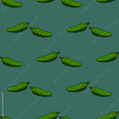 Seamless pattern with cucumbers on dark green background for fabric, textile, clothes, tablecloth and other things. Vector image.