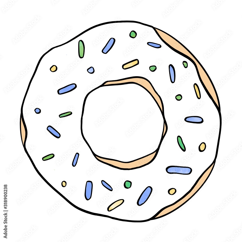 White donut illustration, isolated donut White donut illustration, isolated donut