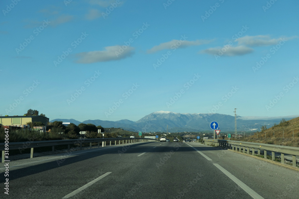 View of snow topped mounten in southern Andalusia in January sunshine View of snow topped mounten in southern Andalusia in January sunshine