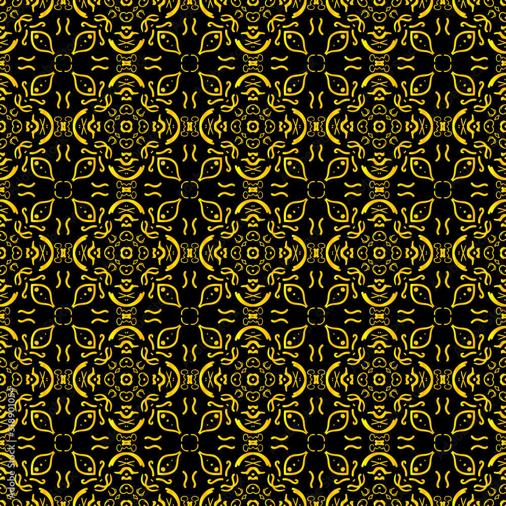Black and gold ornamental seamless pattern. Vintage elements. Art deco damask design. Retro design for beauty spa salon, wrapping paper, ornaments, gift packaging, backdrop.