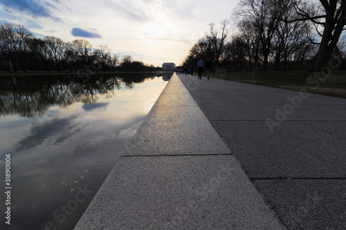 Beautiful spring dayset vista from beside the Lincoln Memorial Reflecting Pool looking west towards the Abraham Lincoln Memorial