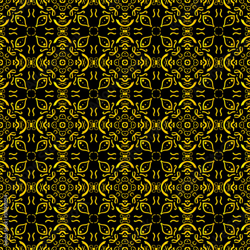 Black and gold ornamental seamless pattern. Vintage elements. Art deco damask design. Retro design for beauty spa salon  wrapping paper  ornaments  gift packaging  backdrop.