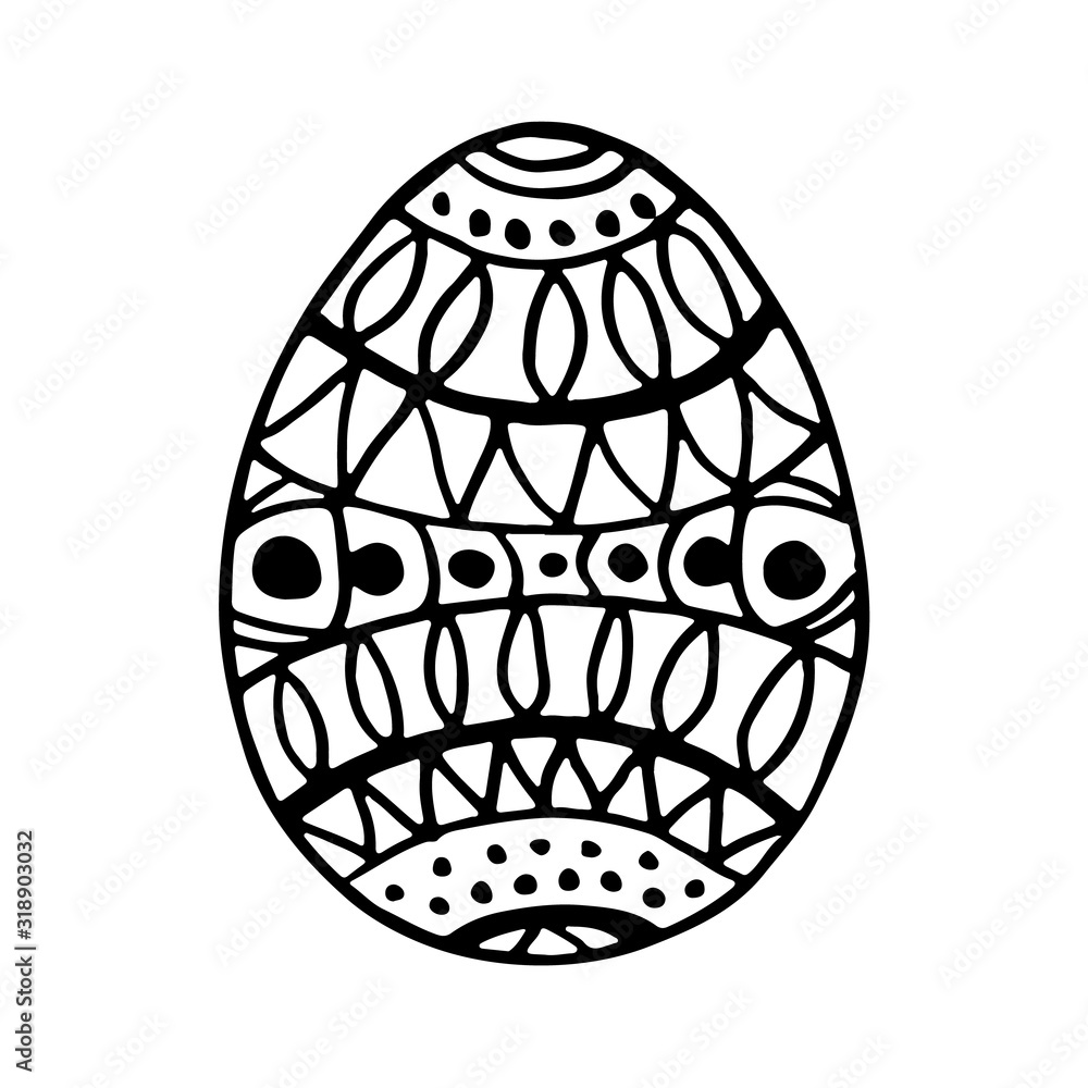 Doodle Easter egg. Black and white illustration for coloring by children. Sketch eggs for cards, logos, holidays. Doodle Easter egg. Black and white illustration for coloring by children. Sketch eggs for cards, logos, holidays.
